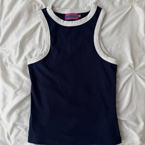 Edikted Navy Blue Tank Top with White Trim